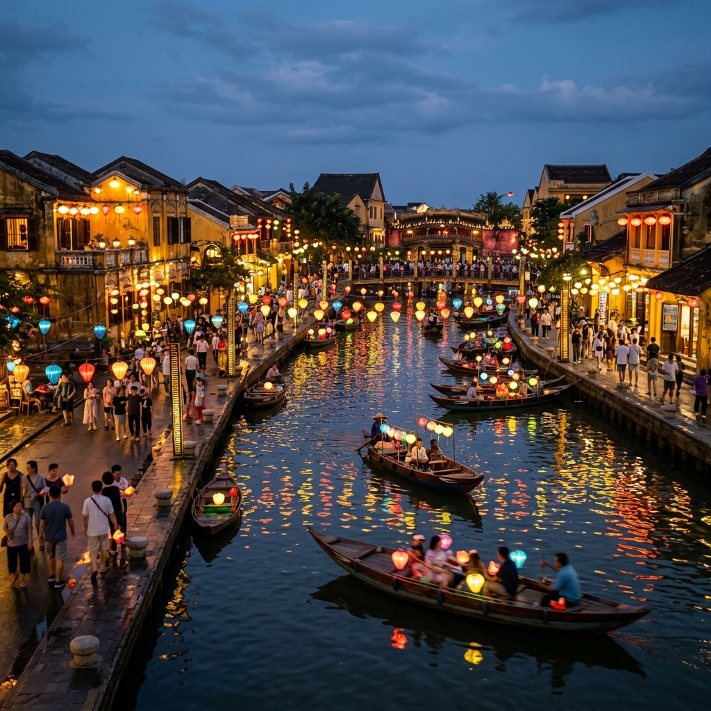 Hoi An ancient town lantern lit canal streets