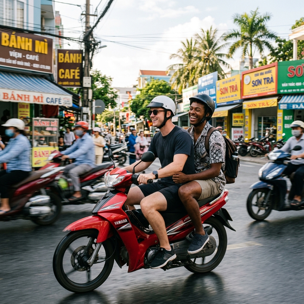 Riding scooter in Da Nang